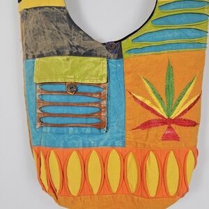 New Hippie festival boho cotton patchwork razorcut crossbody "leaf" bag